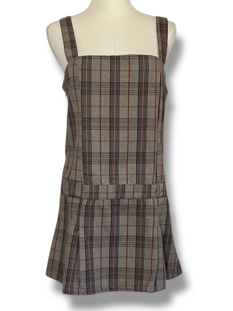 Jolie & Joy Dress Plaid Square-Neck Pinafore Taupe Grey Red Size Small Nwt